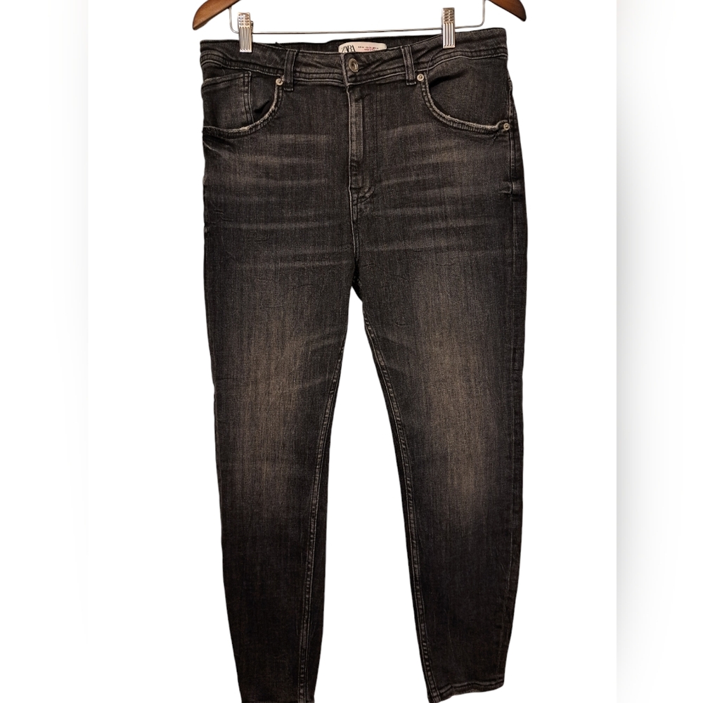 NWT ZARA SKINNY CROPPED BLACK STONE WASHED JEANS USA 34